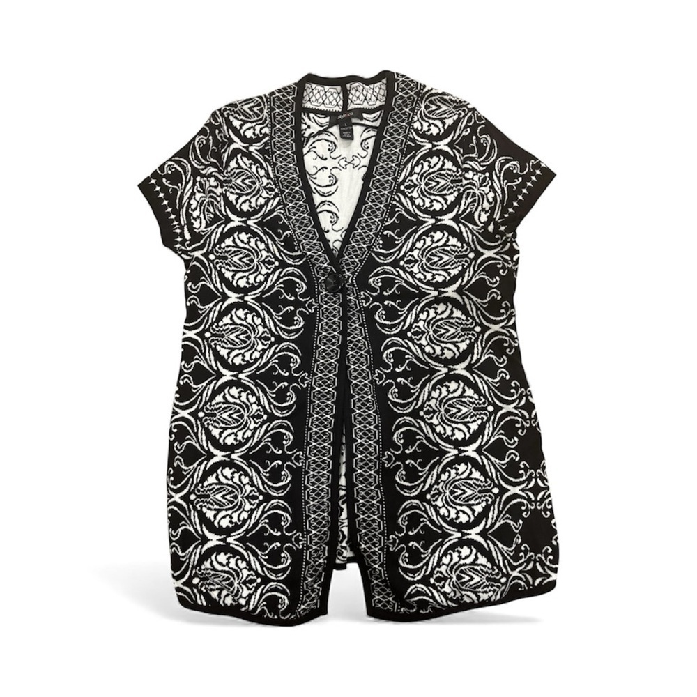 Black and White Patterned Kimono Cardigan Sweater